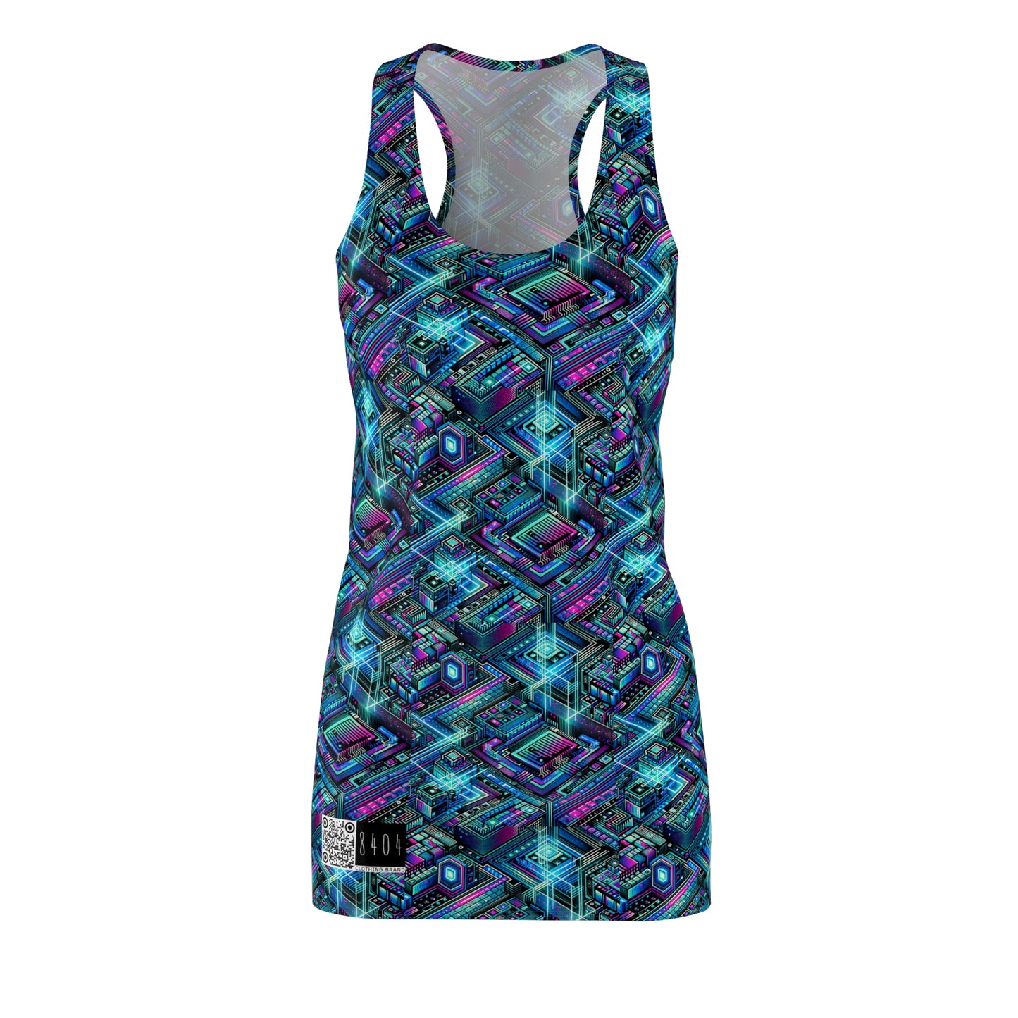 Digital Dreamland Futuristic Tech Aesthetic Women's Cut & Sew Racerback Dress - 8404 Design-42