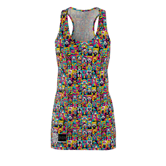 Neon Pop Playful Pop Culture Mashup Women's Cut & Sew Racerback Dress - 8404 Design-60