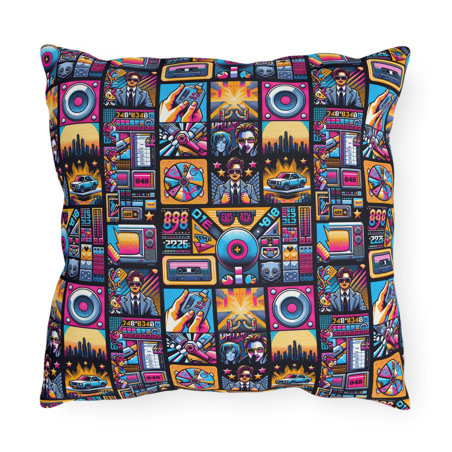 Digital Pop Culture Mashup Maximalist Pop Outdoor Pillow - 8404 Design-52