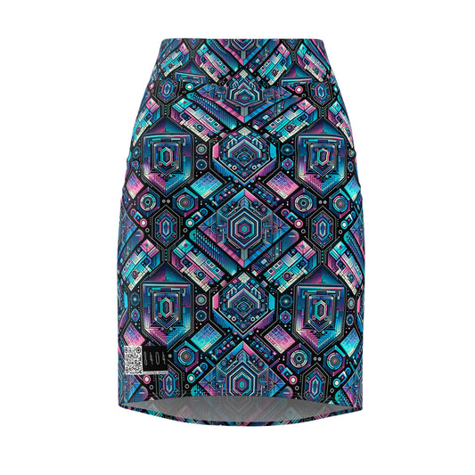 Digital Dreamland Futuristic Tech Aesthetic Women's Pencil Skirt - 8404 Design-46