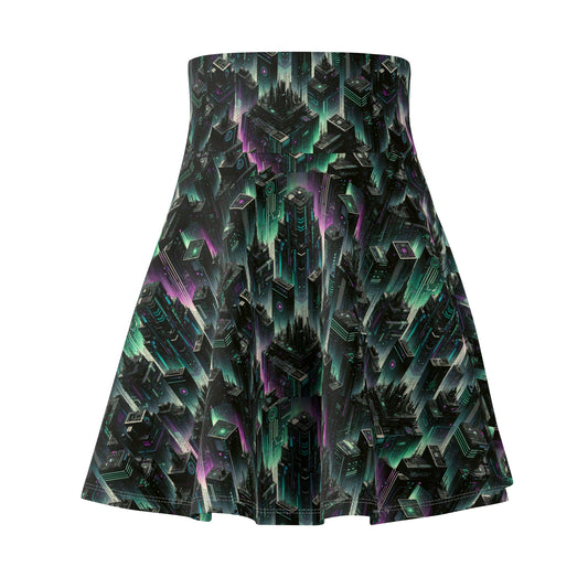 Tech Noir Aesthetics Tech-Forward Urban Dystopia Women's Skater Skirt - 8404 Design-44
