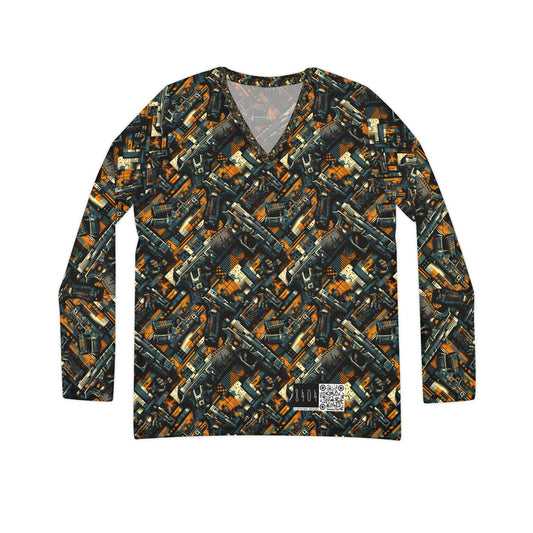 Digital Punk Futuristic Grunge Women's Long Sleeve V-Neck Shirt - 8404 Design-47