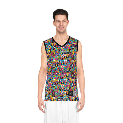 Neon Pop Playful Pop Culture Mashup Basketball Jersey - 8404 Design-60