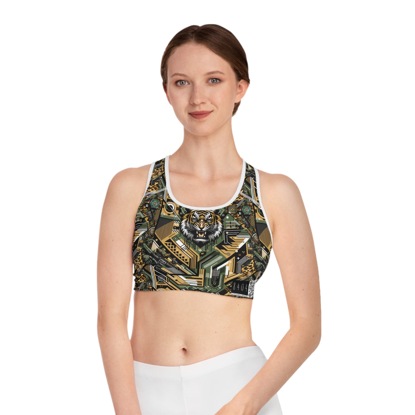 Neo-Camo Fusion Tech-Forward Streetwear Sports Bra - 8404 Design-58