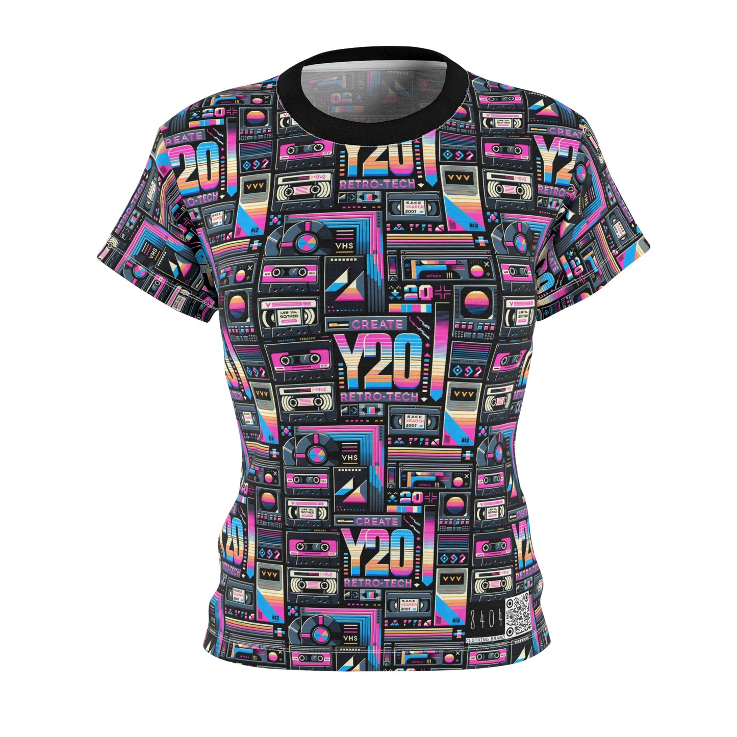 Digital Nostalgia Tech-Inspired Retro Fusion Women's Cut & Sew Tee - 8404 Design-65