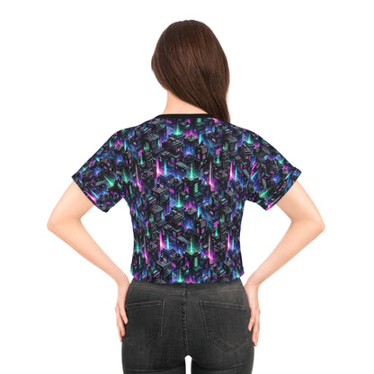 Tech Noir Graphics Futuristic Tech Aesthetics Crop Tee - 8404 Design-55