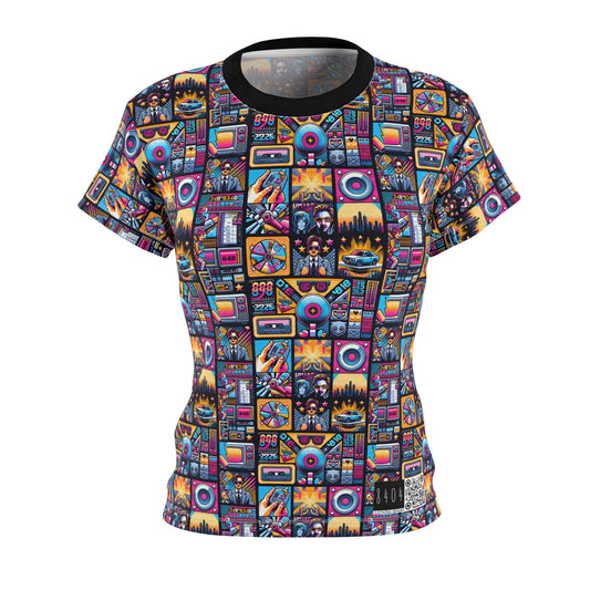 Digital Pop Culture Mashup Maximalist Pop Women's Cut & Sew Tee - 8404 Design-52