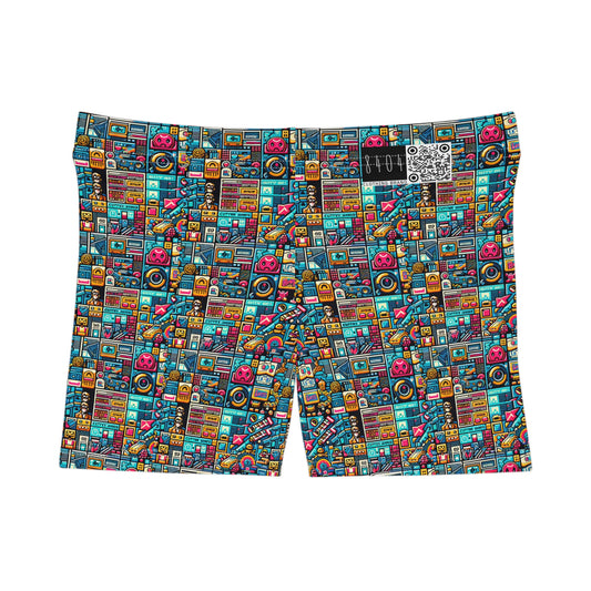 Digital Pop Culture Mashup Maximalist Pop Women's Shorts - 8404 Design-47