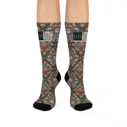 Cultural Fusion Tech Blend of Cultural Heritage With Tech-Inspired Elements Cushioned Crew Socks - 8404 Design-58