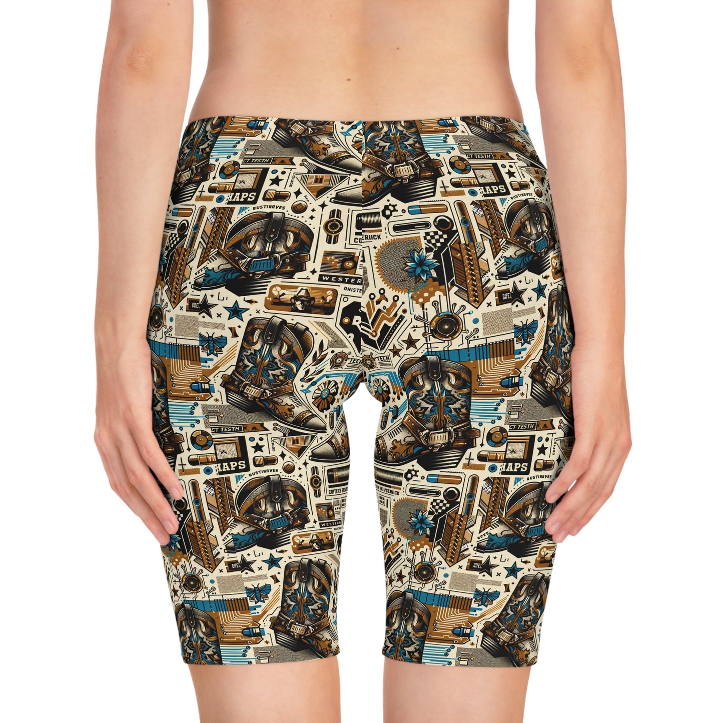 Digital Cowboy Chic Tech-Infused Western Fusion Women's Bike Shorts - 8404 Design-45