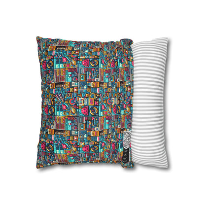 Digital Pop Culture Mashup Maximalist Pop Spun Polyester Square Pillowcase - 8404 Design-47