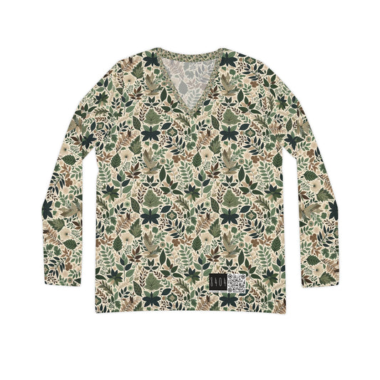 Streetwear Sustainability Environmentally Conscious Streetwear with a Natural Aesthetic Women's Long Sleeve V-neck Shirt - 8404 Design-57