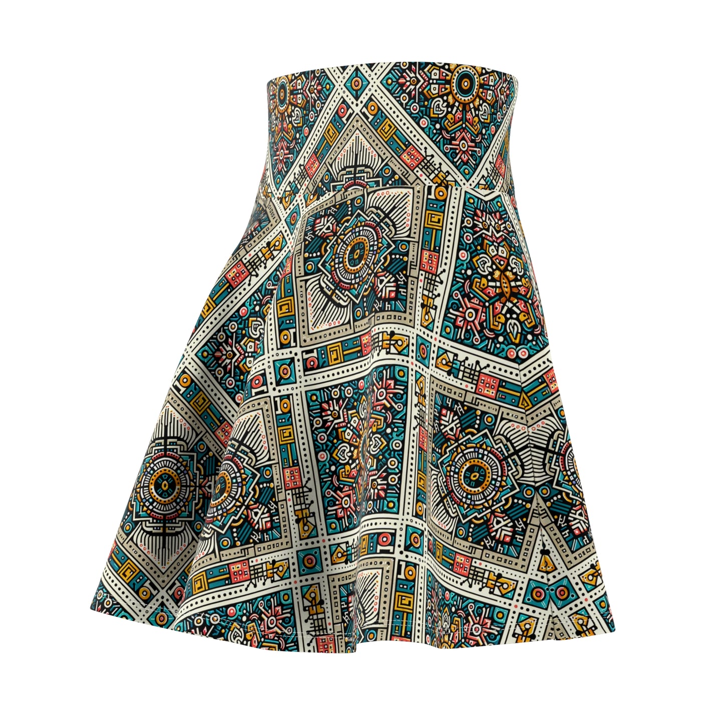 Cultural Fusion Tech Blend of Cultural Heritage With Tech-Inspired Elements Women's Skater Skirt - 8404 Design-64