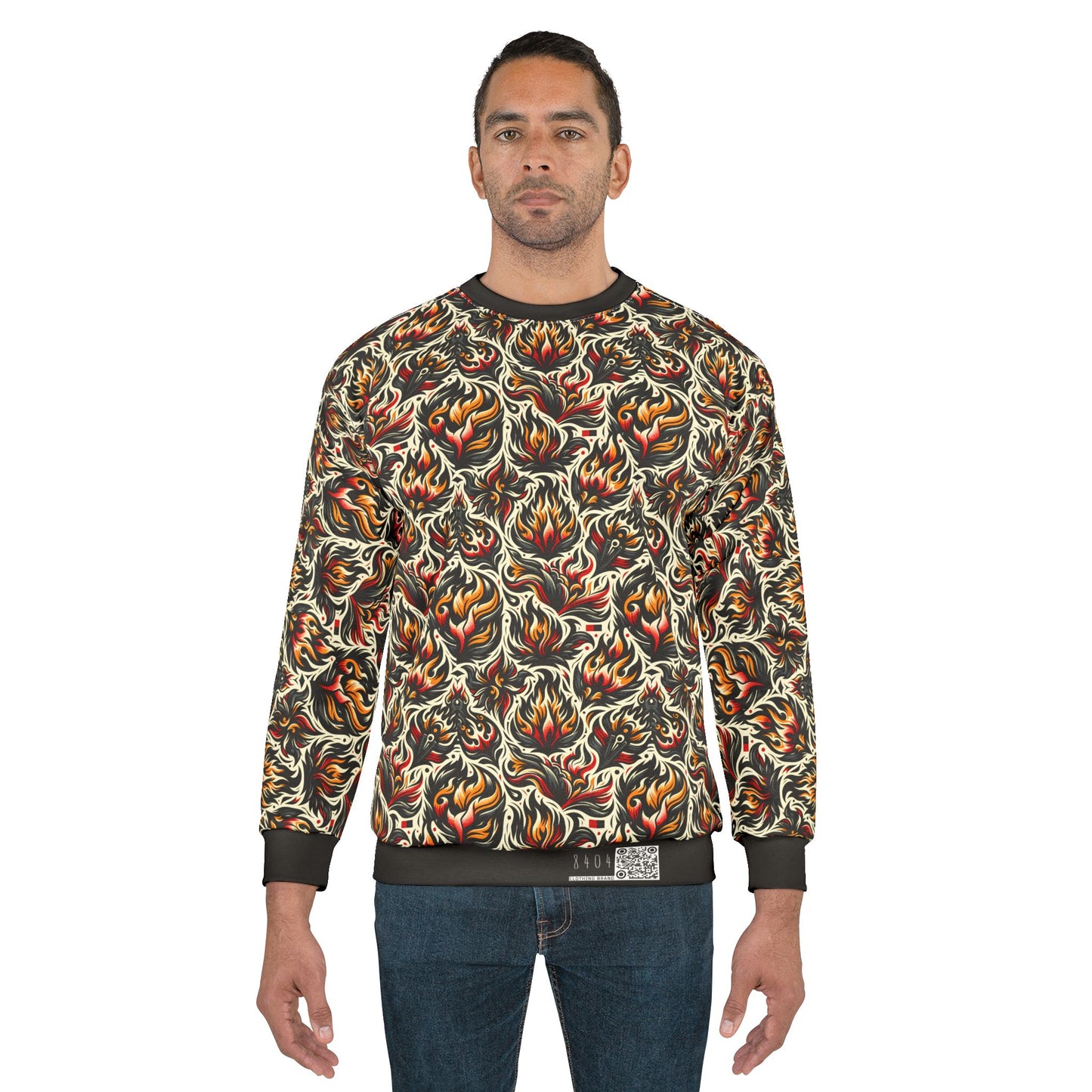 Fire & Flames Bold Streetwear Statement Sweatshirt - 8404 Design-57