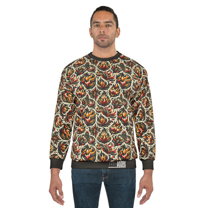 Fire & Flames Bold Streetwear Statement Sweatshirt - 8404 Design-57