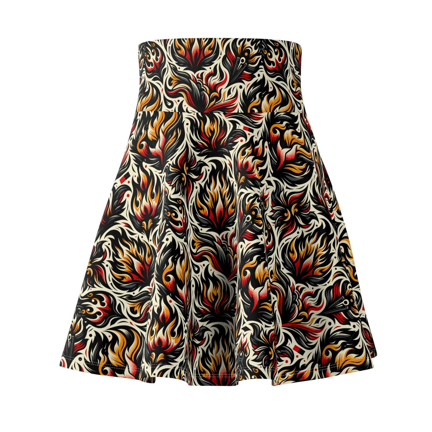 Fire & Flames Bold Streetwear Statement Women's Skater Skirt - 8404 Design-57