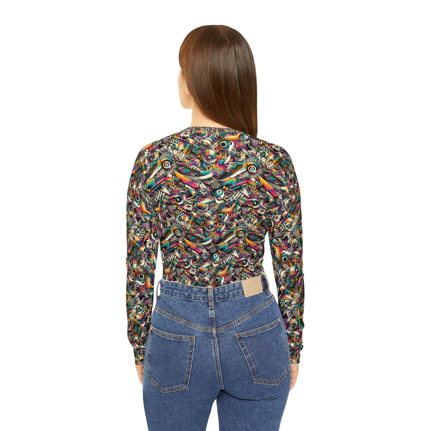 Urban Graffiti Fusion Eclectic Street Art Meets Modern Tech Culture Women's Long Sleeve V-Neck Shirt - 8404 Design-55