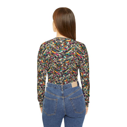 Urban Graffiti Fusion Eclectic Street Art Meets Modern Tech Culture Women's Long Sleeve V-Neck Shirt - 8404 Design-55