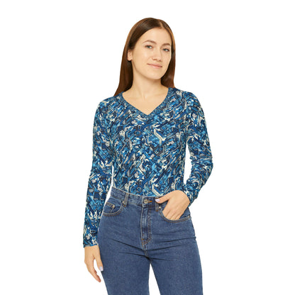 Tech Urban Camo Tech-Forward Streetwear With a Futuristic Military Edge Women's Long Sleeve V-Neck Shirt - 8404 Design-39