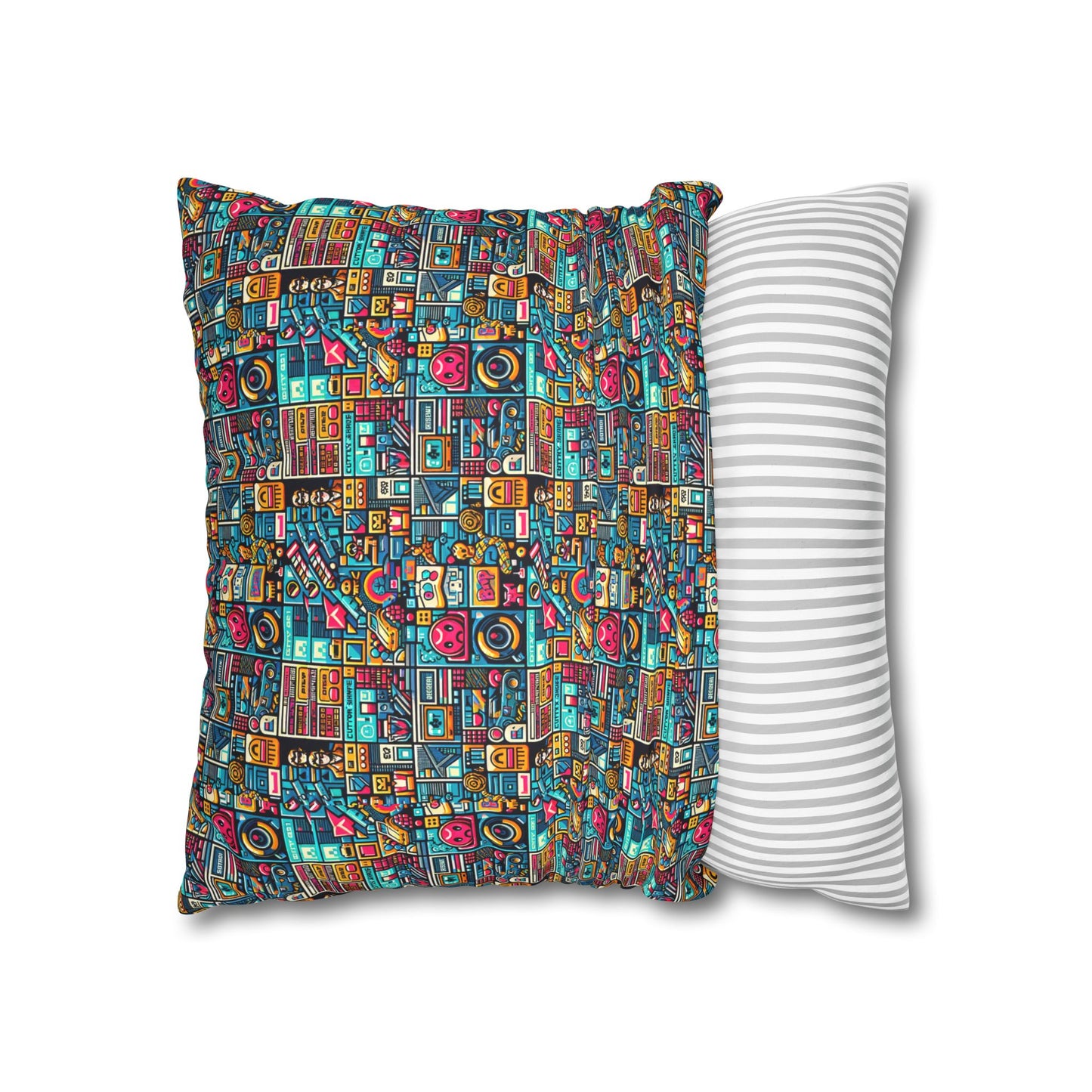Digital Pop Culture Mashup Maximalist Pop Faux Suede Square Pillowcase - 8404 Design-47