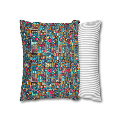 Digital Pop Culture Mashup Maximalist Pop Faux Suede Square Pillowcase - 8404 Design-47