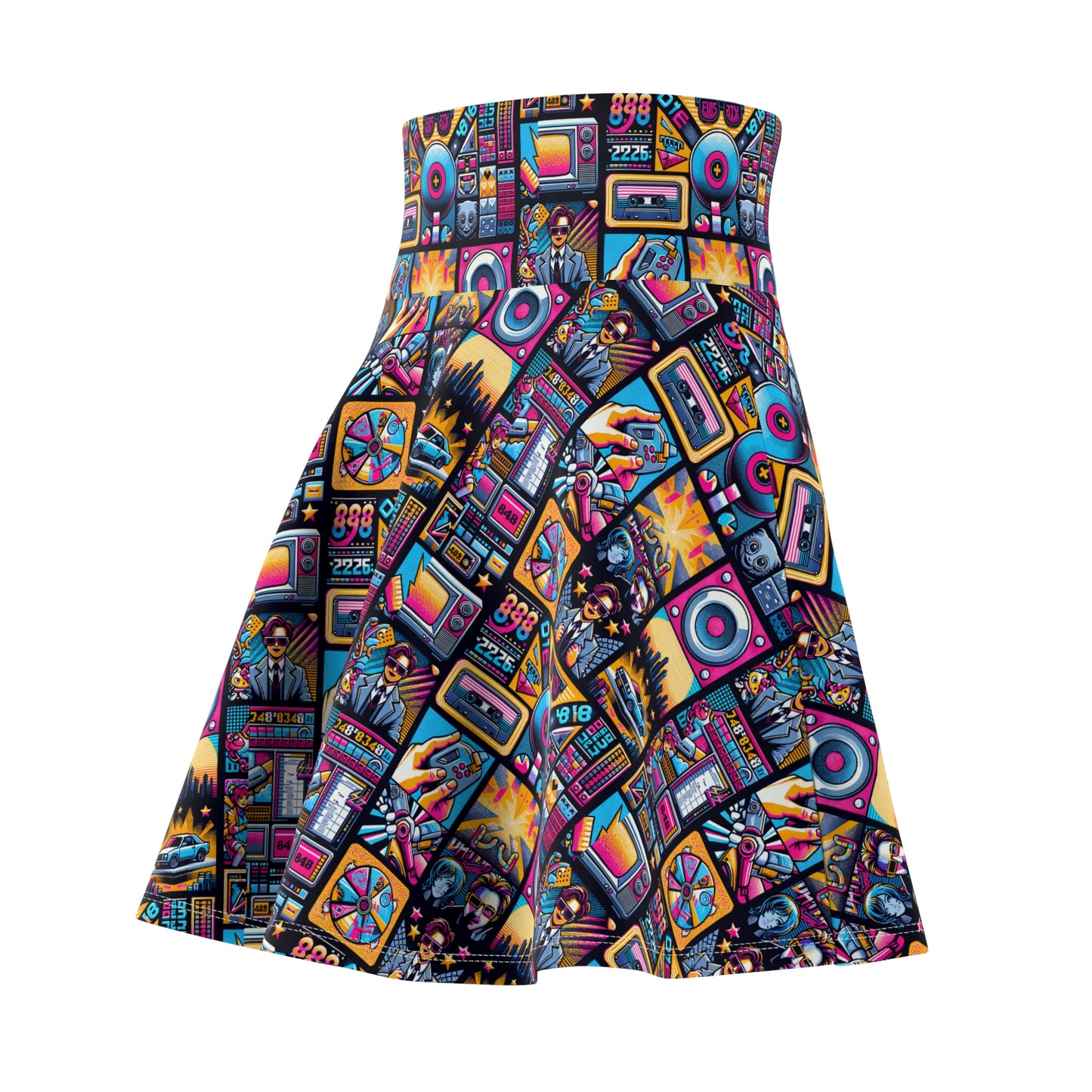 Digital Pop Culture Mashup Maximalist Pop Women's Skater Skirt - 8404 Design-52