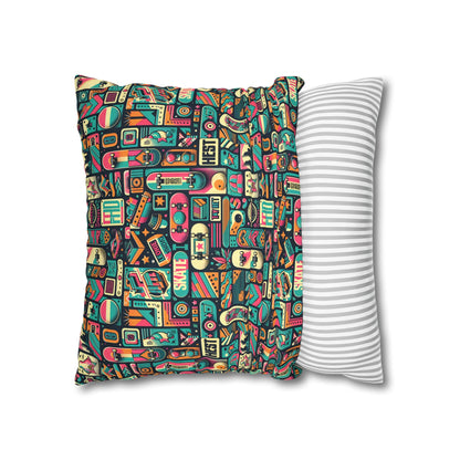 Skate Culture Revival Urban Retro Cool Spun Polyester Square Pillowcase - 8404 Design-61