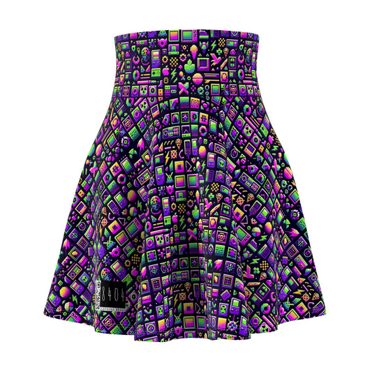 Digital Nostalgia Remix Modern Vintage Fusion Women's Skater Skirt - 8404 Design-49
