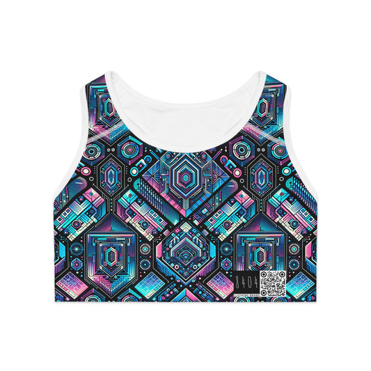 Digital Dreamland Futuristic Tech Aesthetic Sports Bra - 8404 Design-46