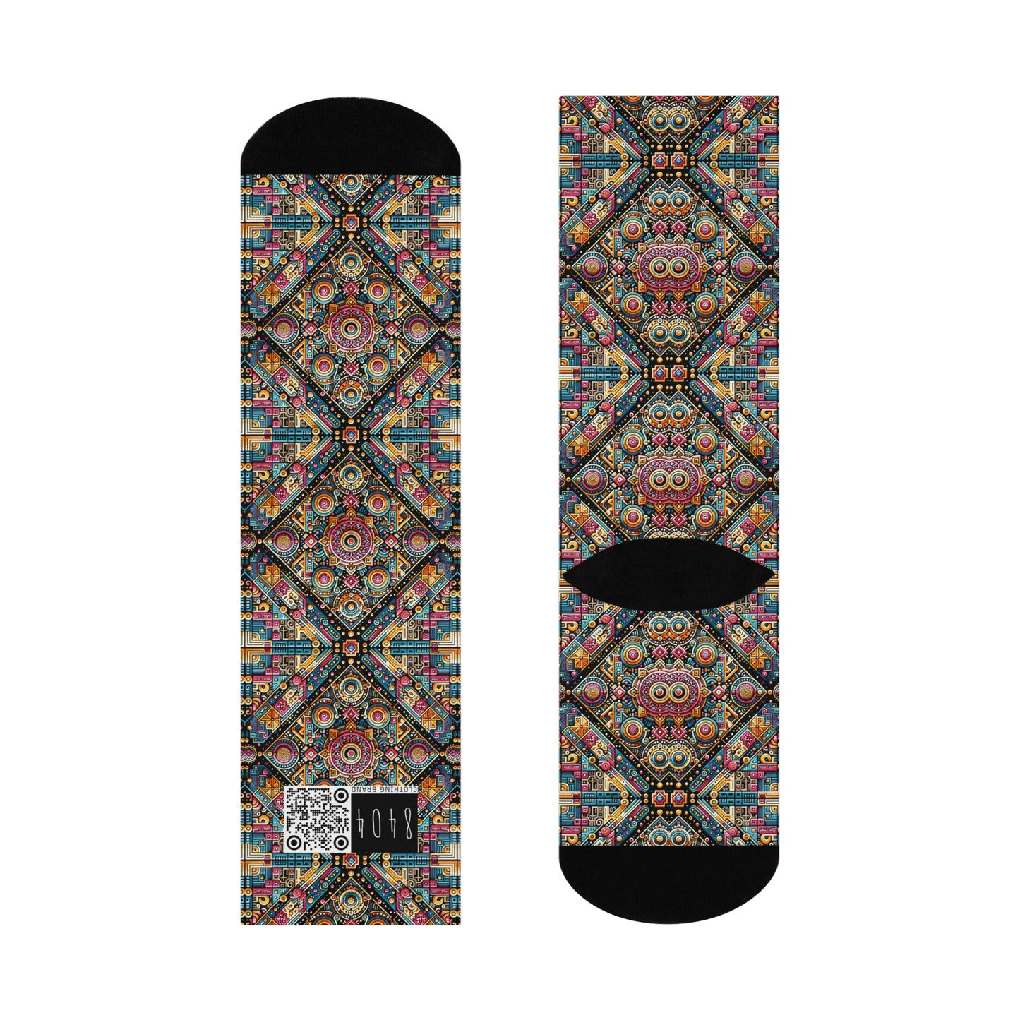 Cultural Fusion Tech Blend of Cultural Heritage With Tech-Inspired Elements Cushioned Crew Socks - 8404 Design-58
