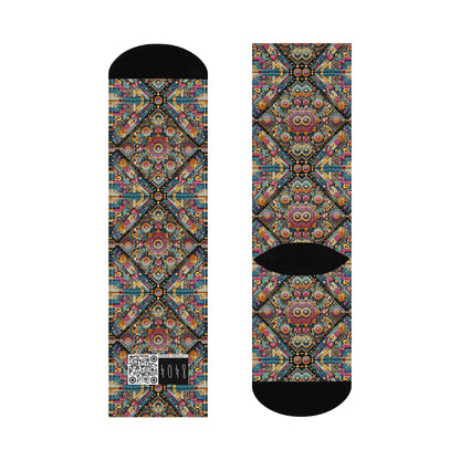 Cultural Fusion Tech Blend of Cultural Heritage With Tech-Inspired Elements Cushioned Crew Socks - 8404 Design-58