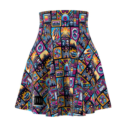 Digital Pop Culture Mashup Maximalist Pop Women's Skater Skirt - 8404 Design-52