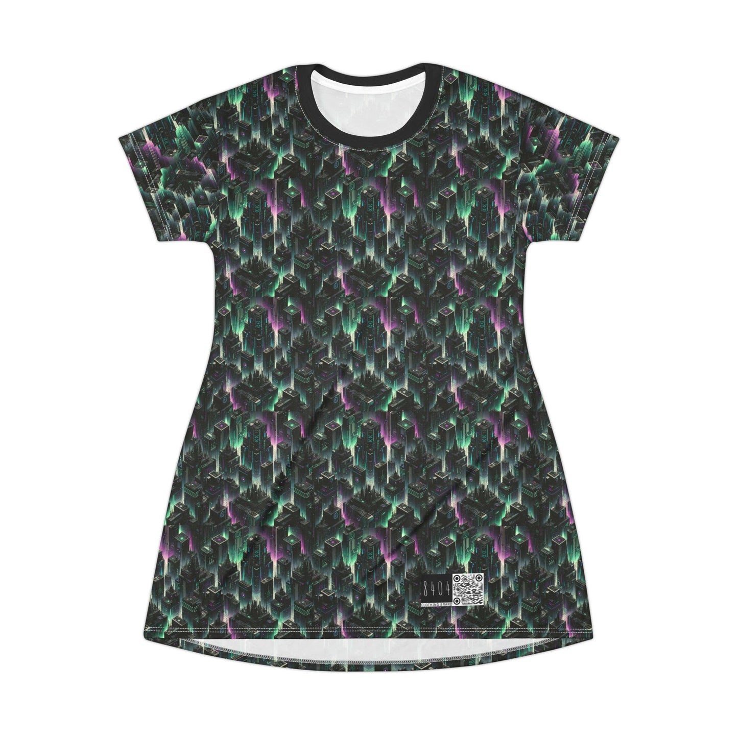 Tech Noir Aesthetics Tech-Forward Urban Dystopia T-Shirt Dress - 8404 Design-44