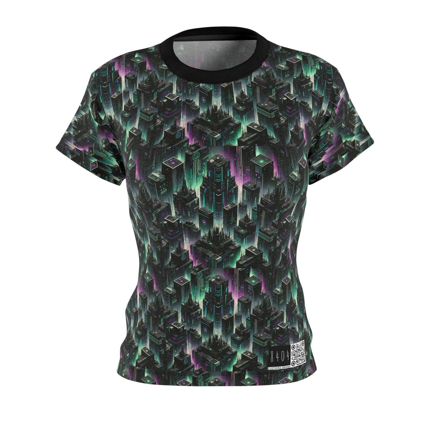 Tech Noir Aesthetics Tech-Forward Urban Dystopia Women's Cut & Sew Tee - 8404 Design-44