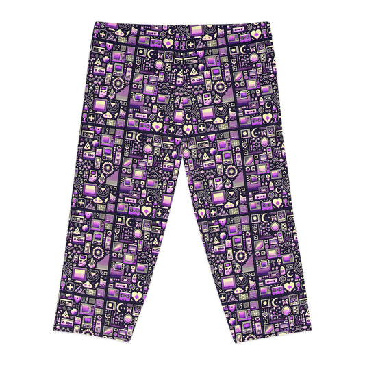 Digital Nostalgia Remix Modern Vintage Fusion Women's Capri Leggings - 8404 Design-54