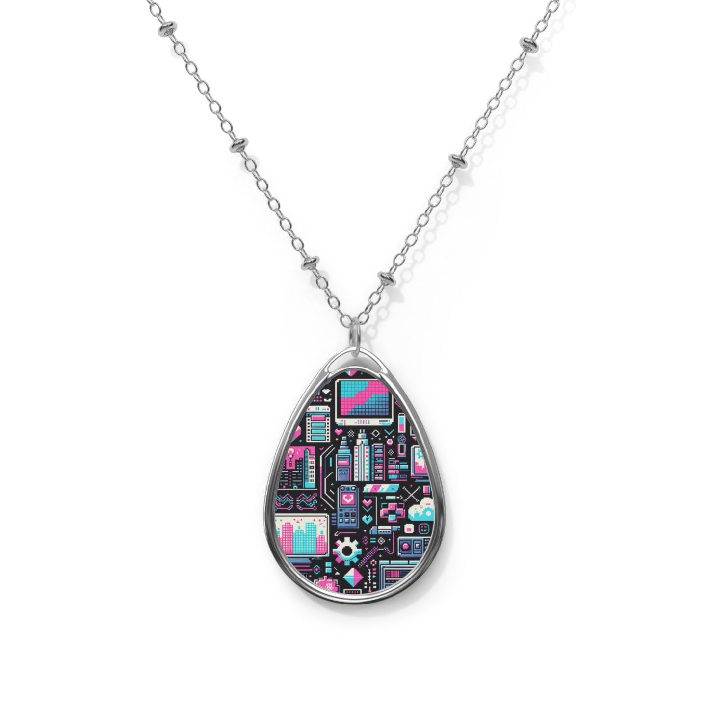 Digital Rebellion Youthful Streetwear with a Rebellious Digital Twist Oval Necklace - 8404 Design-71
