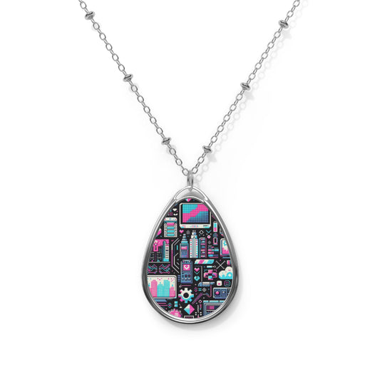 Digital Rebellion Youthful Streetwear with a Rebellious Digital Twist Oval Necklace - 8404 Design-71