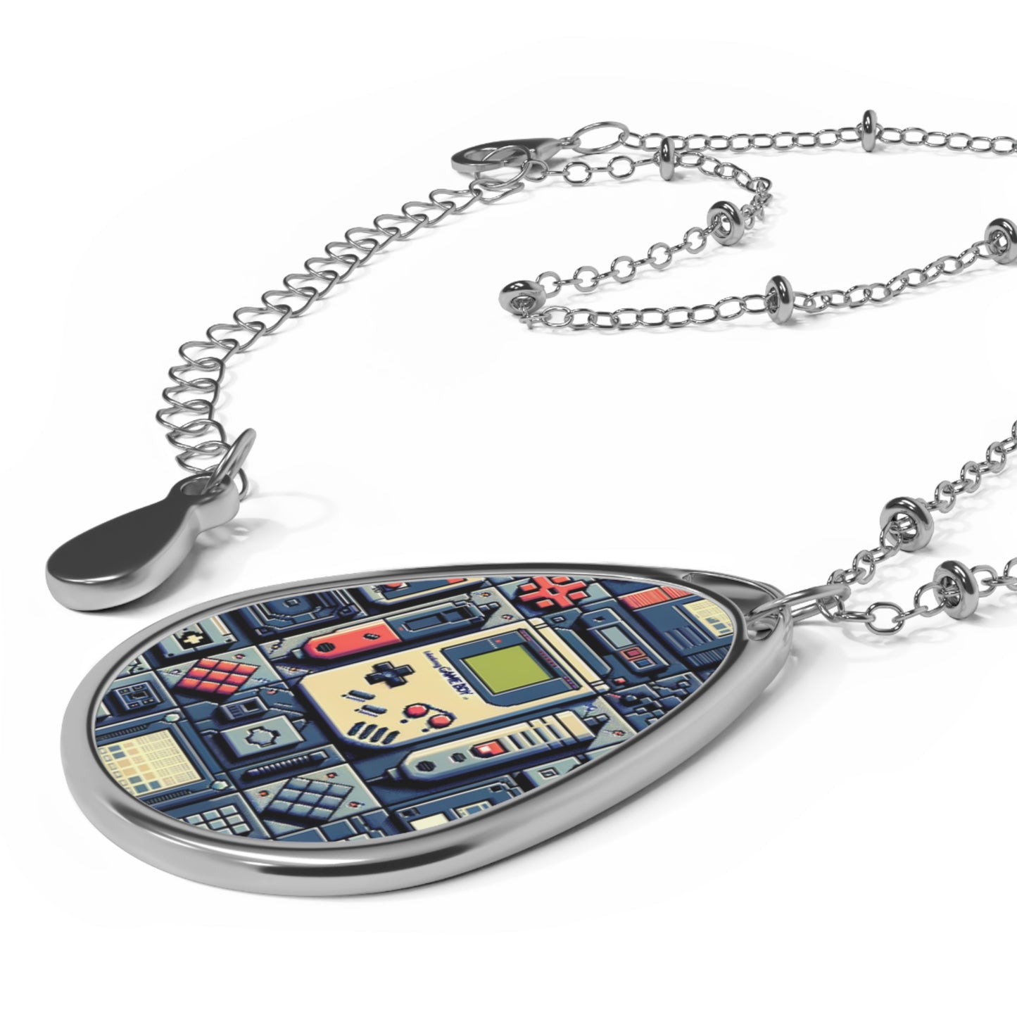 Retro Gaming Revival Nostalgic Tech Oval Necklace - 8404 Design-69