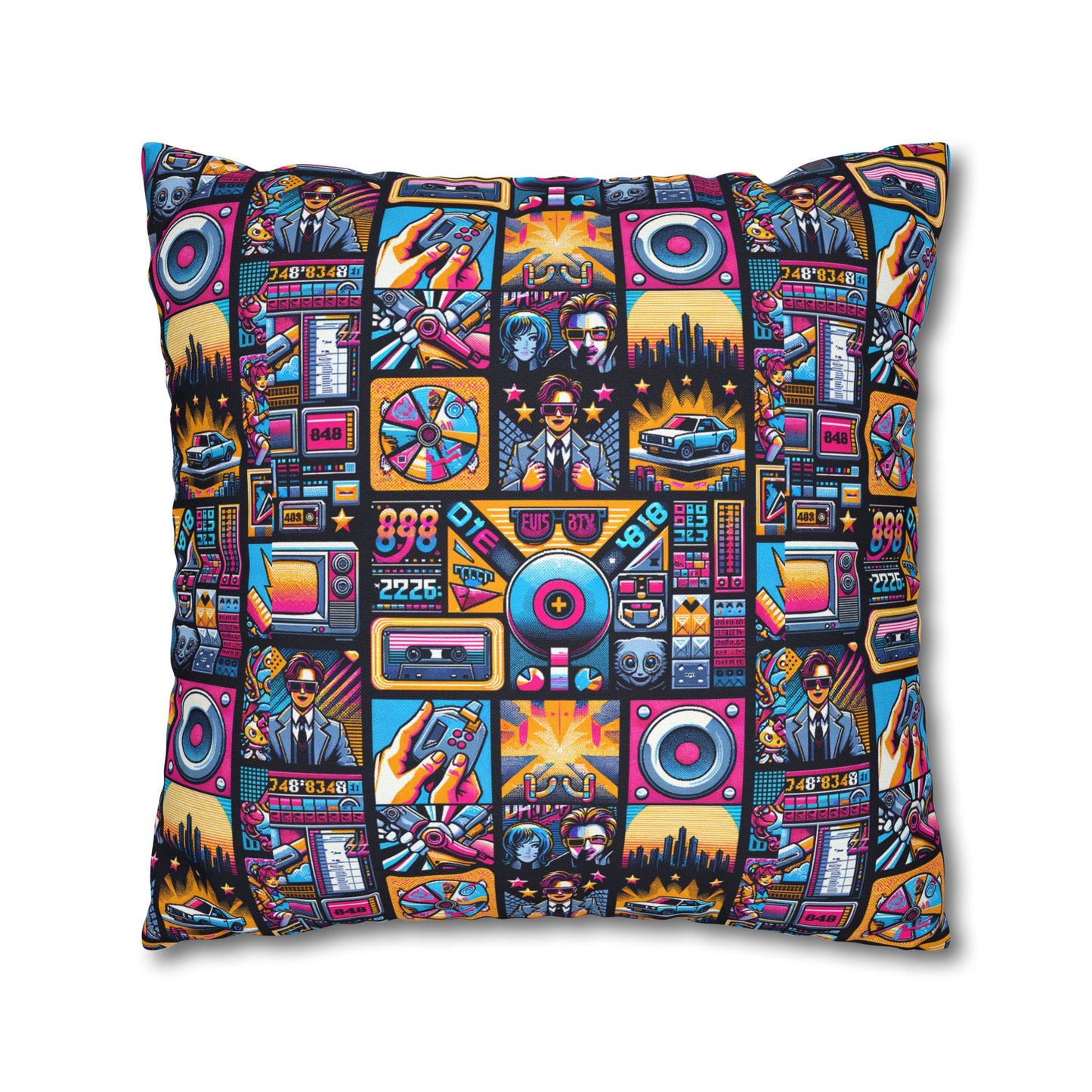 Digital Pop Culture Mashup Maximalist Pop Spun Polyester Square Pillowcase - 8404 Design-52
