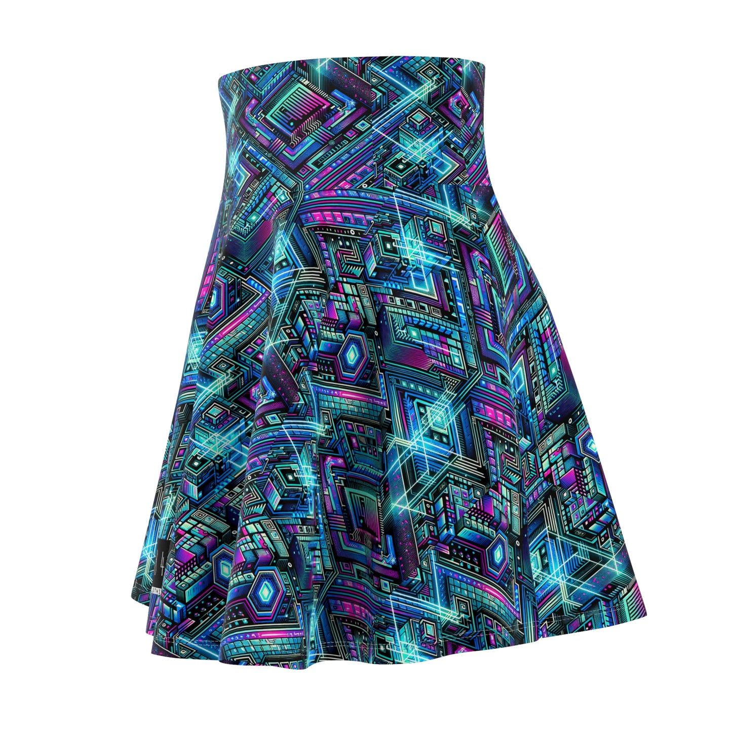 Digital Dreamland Futuristic Tech Aesthetic Women's Skater Skirt - 8404 Design-42