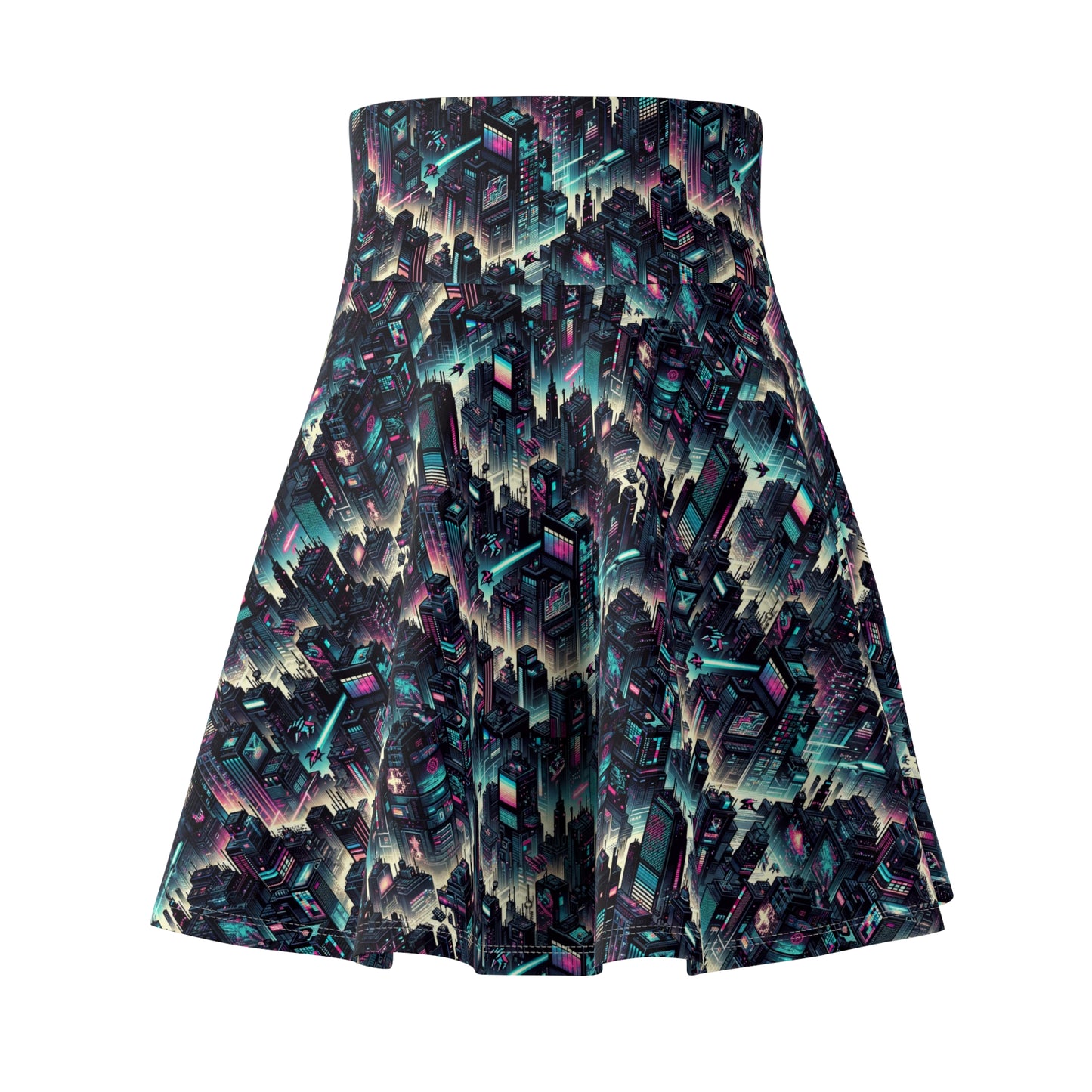 Digital Rebellion Tech-Inspired Streetwear Women's Skater Skirt - 8404 Design-51