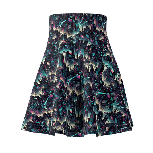 Digital Rebellion Tech-Inspired Streetwear Women's Skater Skirt - 8404 Design-51