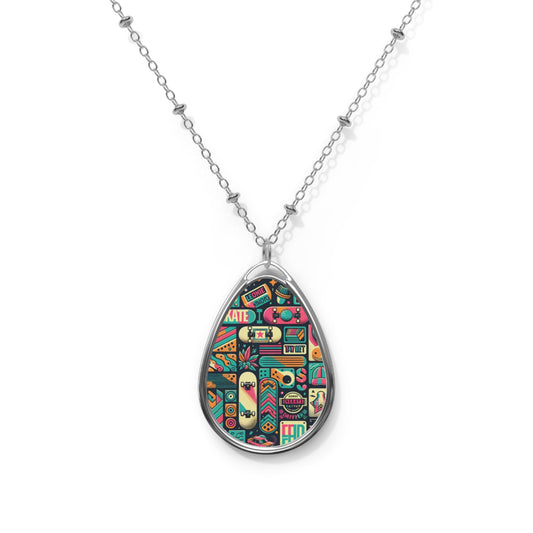 Skate Culture Revival Urban Retro Cool Oval Necklace - 8404 Design-61