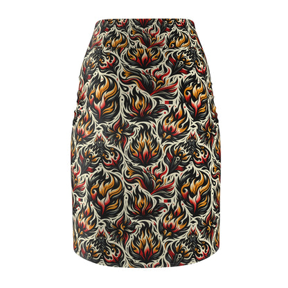 Fire & Flames Bold Streetwear Statement Women's Pencil Skirt - 8404 Design-57