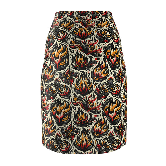 Fire & Flames Bold Streetwear Statement Women's Pencil Skirt - 8404 Design-57