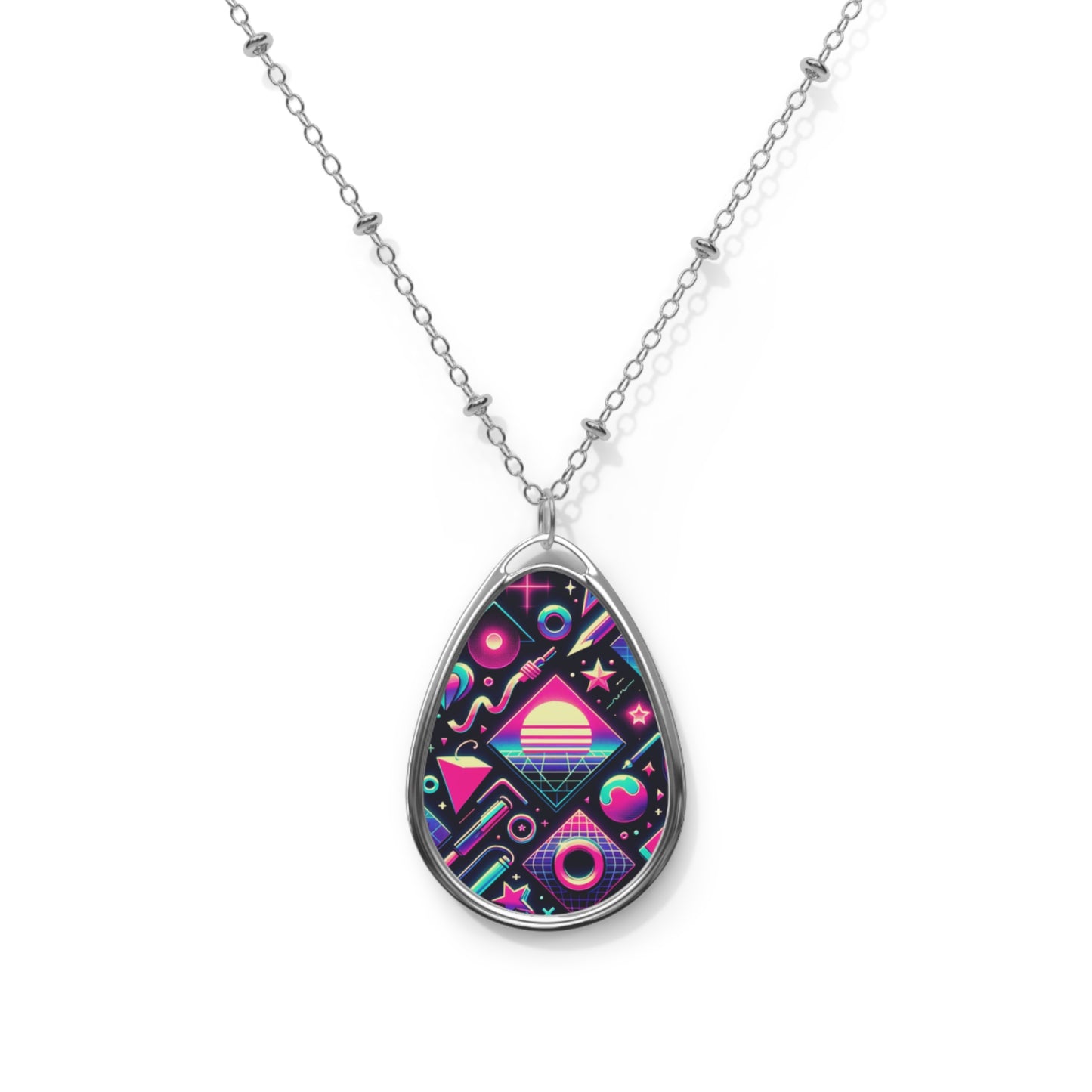 Neon Retro Revival Retro Futurism Oval Necklace - 8404 Design-61