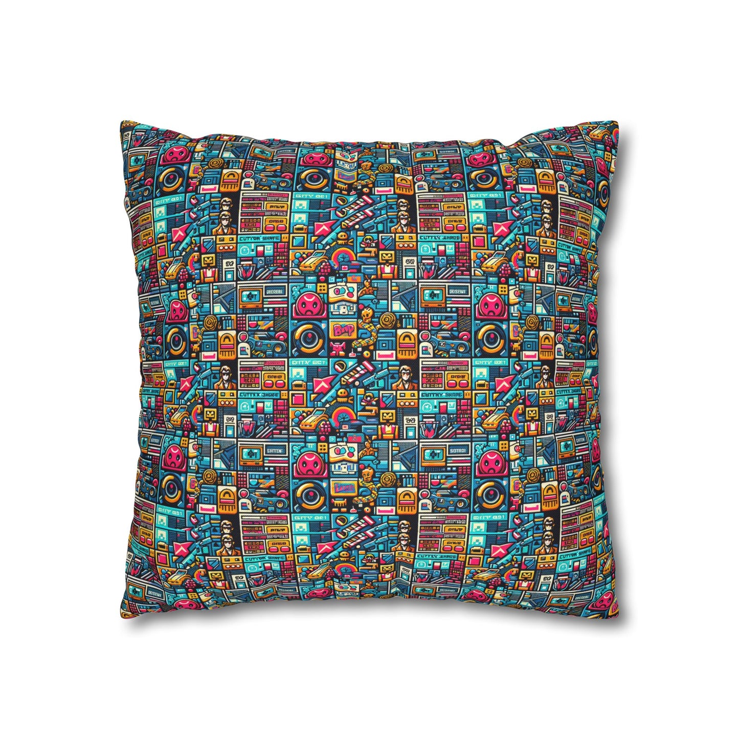 Digital Pop Culture Mashup Maximalist Pop Spun Polyester Square Pillowcase - 8404 Design-47