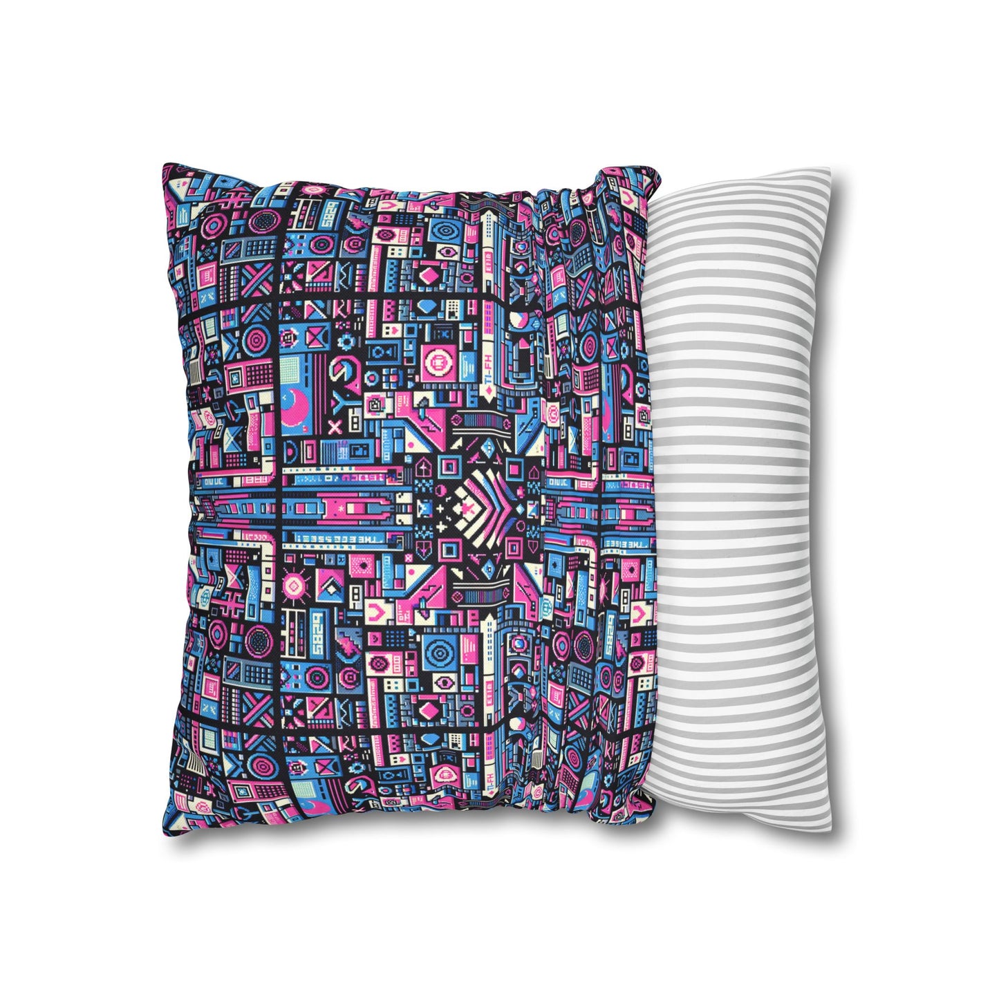 Digital Rebellion Youthful Streetwear with a Rebellious Digital Twist Spun Polyester Square Pillowcase - 8404 Design-65