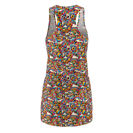Neon Pop Playful Pop Culture Mashup Women's Cut & Sew Racerback Dress - 8404 Design-62