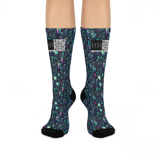 Digital Rebellion Tech-Inspired Streetwear Cushioned Crew Socks - 8404 Design-58